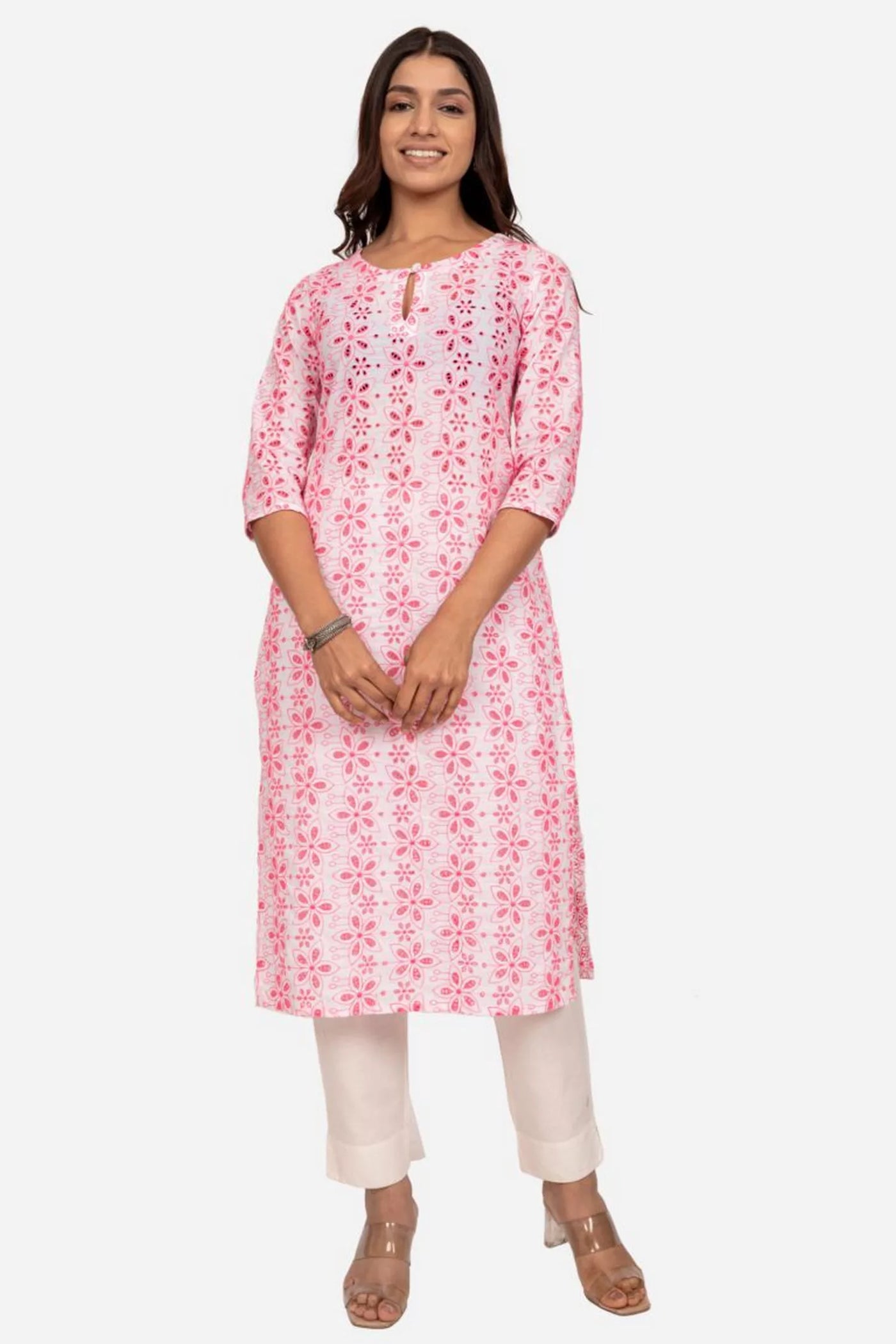 Neon Green Pink Printed Embroidered Kurti With Gota Salwaar, एम्ब्रॉइडरेड  कुर्ता - Anokherang Collections OPC Private Limited, Delhi | ID:  2849558455833